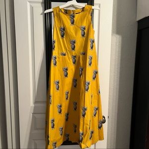 NWT Ann Taylor Pineapple Print Mustard Yellow Midi Dress with Pockets